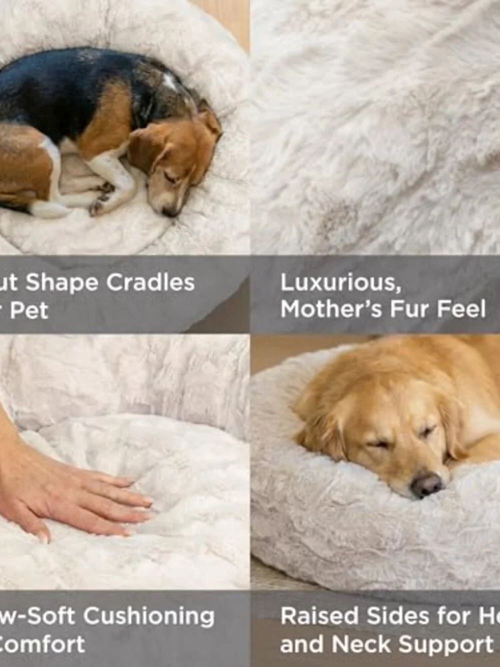 New The Original Calming Donut Dog Bed for Small Dogs up to 25 lbs, Lux Faux Fur